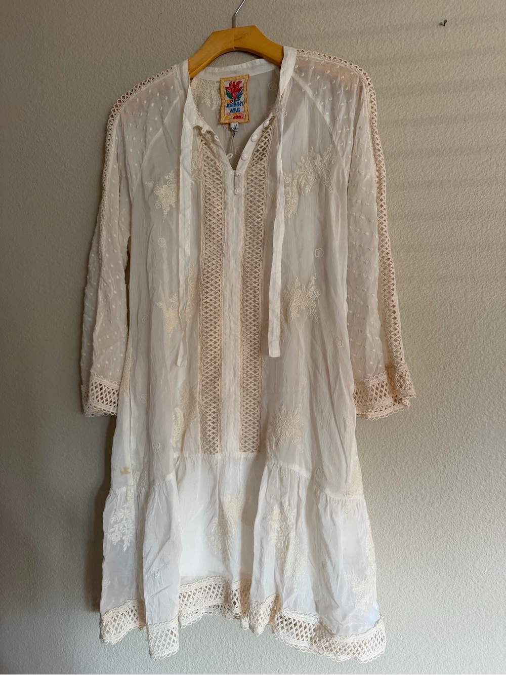 Johnny Was Carleen Mini Dress Natural Ivory Size Small NWT Embroidered